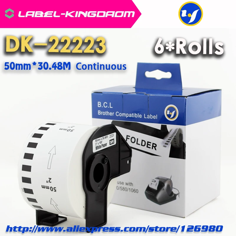 6 рулонов совместимый DK-22223 этикеткой 50 мм * 30 48 м непрерывный брат принтер QL-570 QL-700