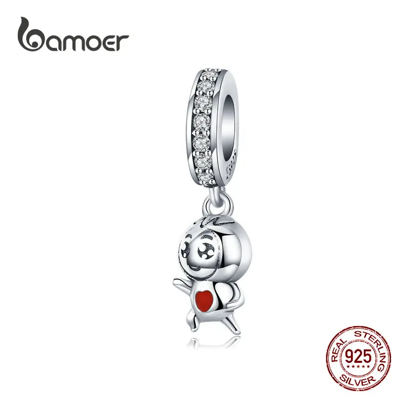 

BAMOER Emoji Pendant 925 Sterling Silver Design Struggle For Life Charm fit for Women Charms Silver 925 Original SCC1177