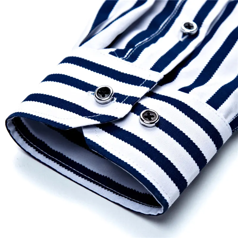 R.N.J. Brand Classic Bi-color Striped Shirts Mens Clothes 2018 Long Sleeve Mens Dress Shirts Casual Slim fit Men Social Shirt
