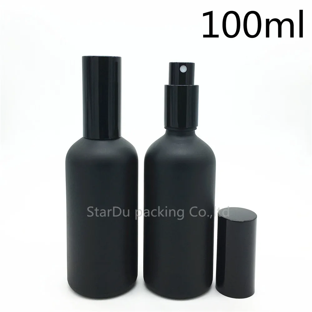 

Free Shipping 12pcs 100ml black Frosted glass bottle with Black aluminum sprayer, Essential Oil Spray Glass perfume bottle