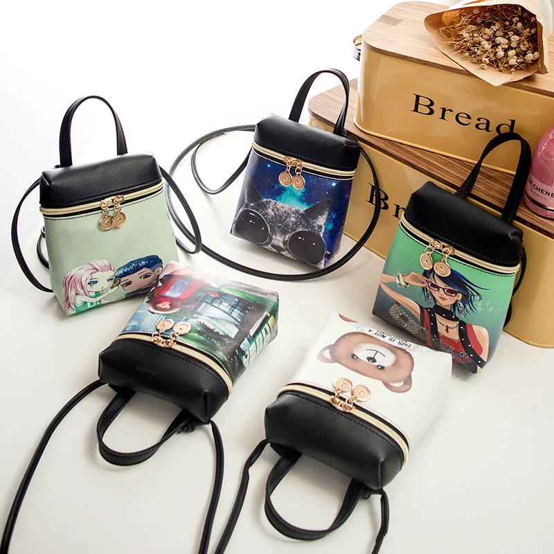 

Mini shoulder Messenger bag female net red printing bucket mobile phone bag student card package coin purse storage bag