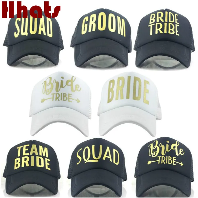 

Printed Gold TEAM BRIDE Mesh Cap Breathable BRIDE TRIBE Mesh Baseball Cap Wedding Party Club Summer SQUAD GROOM Snapback Hat Cap
