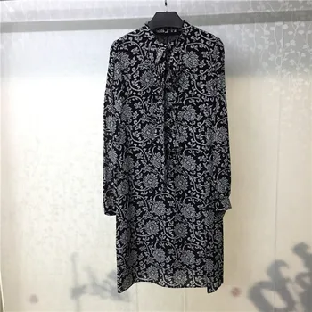 

Women Dress Elegant Long Sleeve Mini Dresses Autumn Casual Black Printed Dress Female Vestidos
