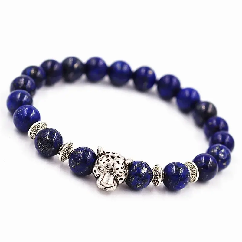 

Popular Natural Lapis Lazuli Beads Transit Leopard Head Bracelet Trinkets Crystal Jewelry Retro Bracelets