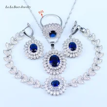 L& B, высокое качество, 925 серебряные ювелирные наборы, синий гранат, ожерелье/кольца/серьги/Браслеты/кулон для женщин, модные наборы