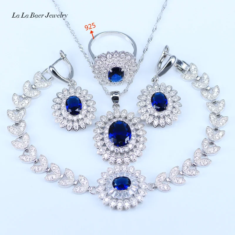 

L&B Top Quality 925 Silver Jewelry Sets Blue Created Garnet Necklace/Rings/Earrings/Bracelets/Pendant For Women Fashion sets