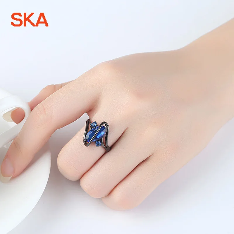 SKA Anillos Mujer Black Color Ring Women Jewellery 3 Colors AAA Zircon Personality New Design Wedding Rings For Women R35