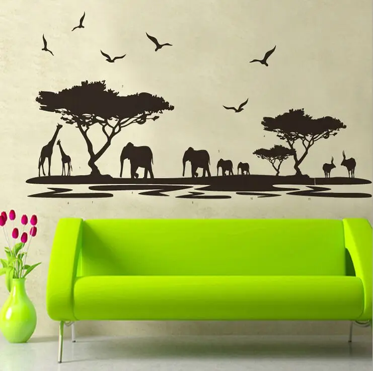 

Personality Design Black Fashion Africa Animals Wall Stickers background Fashion Bar Glass Living Room Home Decor Mural Decal