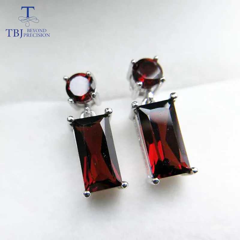 TBJ Simple design earring Shinny Red garnet earring in 925 sterling silver gemstone earring in 925 sterling silver for ladys Fine Jewelry
