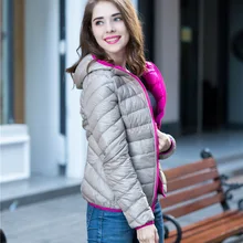 Женский 81% белый пуховик с капюшоном ультра легкие пуховики Реверсивные женские парки Двусторонняя одежда