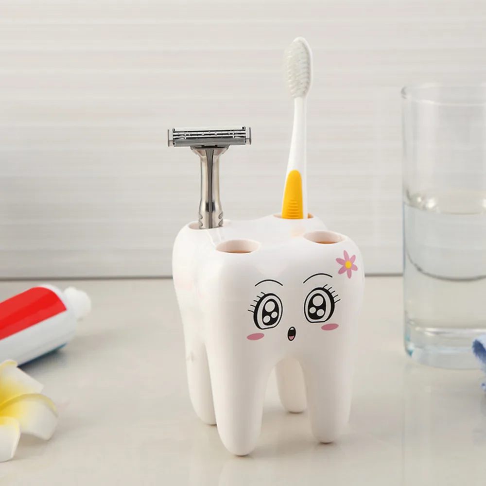 Teeth Styling Toothbrush Holder Cartoon 4 Hole Style Vertical Tray Brush Container Bathroom Accessories Set Household Items
