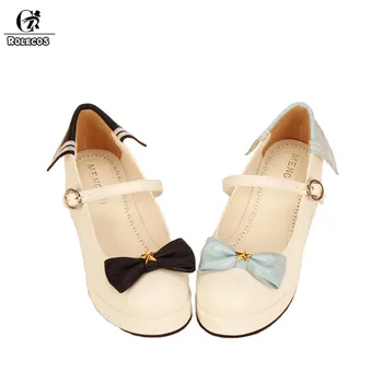 

ROLECOS Navy Style Lolita Shoes For Women Sweet Bowknot Embroidery Round Toe Shoes Girls Gifts 2 Color Platform Cosplay Shoes