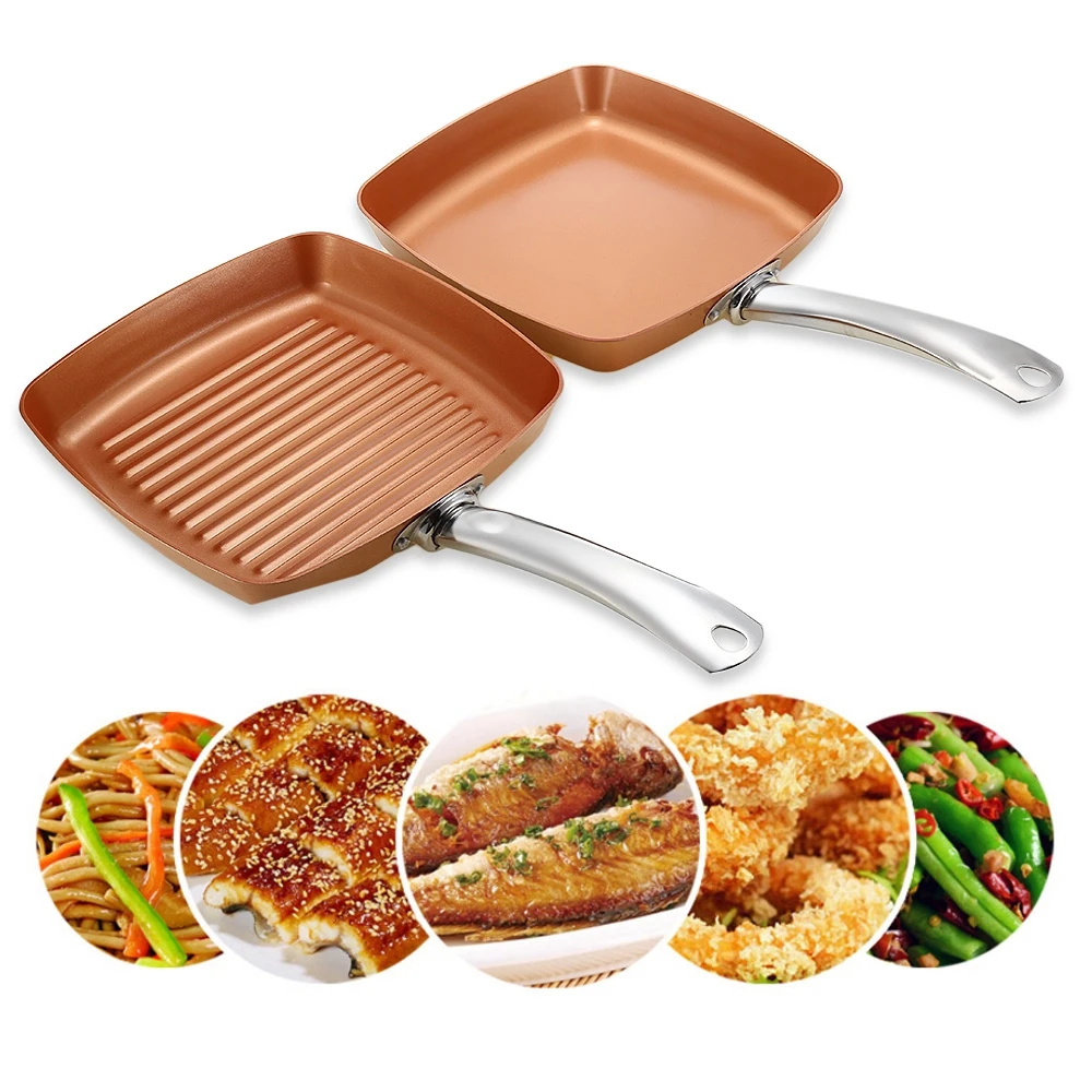 2pcs Non stick Copper Frying Pans Square Griddles Skillets Ceramic