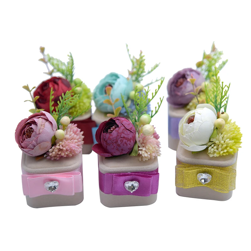 

Artificial Flowers Ring Box for wedding Simulation Rose Silk Flowers heart Rhinestone decoration high quality Party Supplies