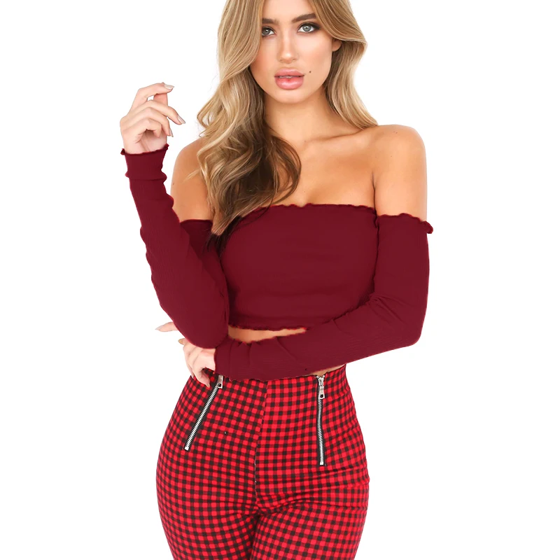 Для женщин Тонкий спинки Blusa пикантные с открытыми плечами черная футболка Топы