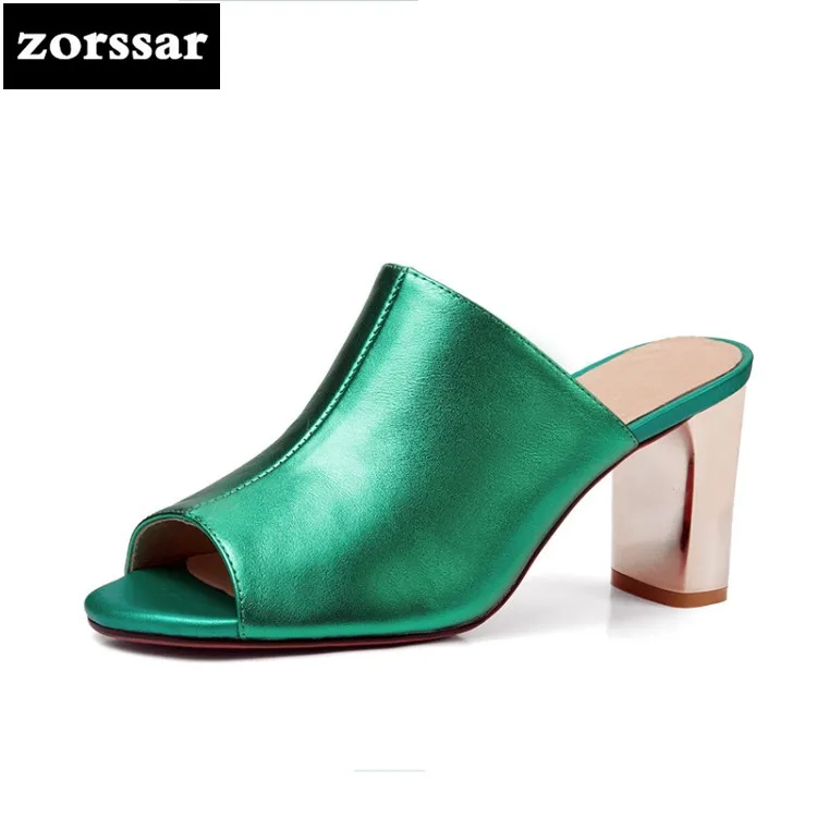 

{Zorssar} Summer Female shoes Genuine Leather High heels slipper womens slippers sandals Open toe Women Slides Female Footwear
