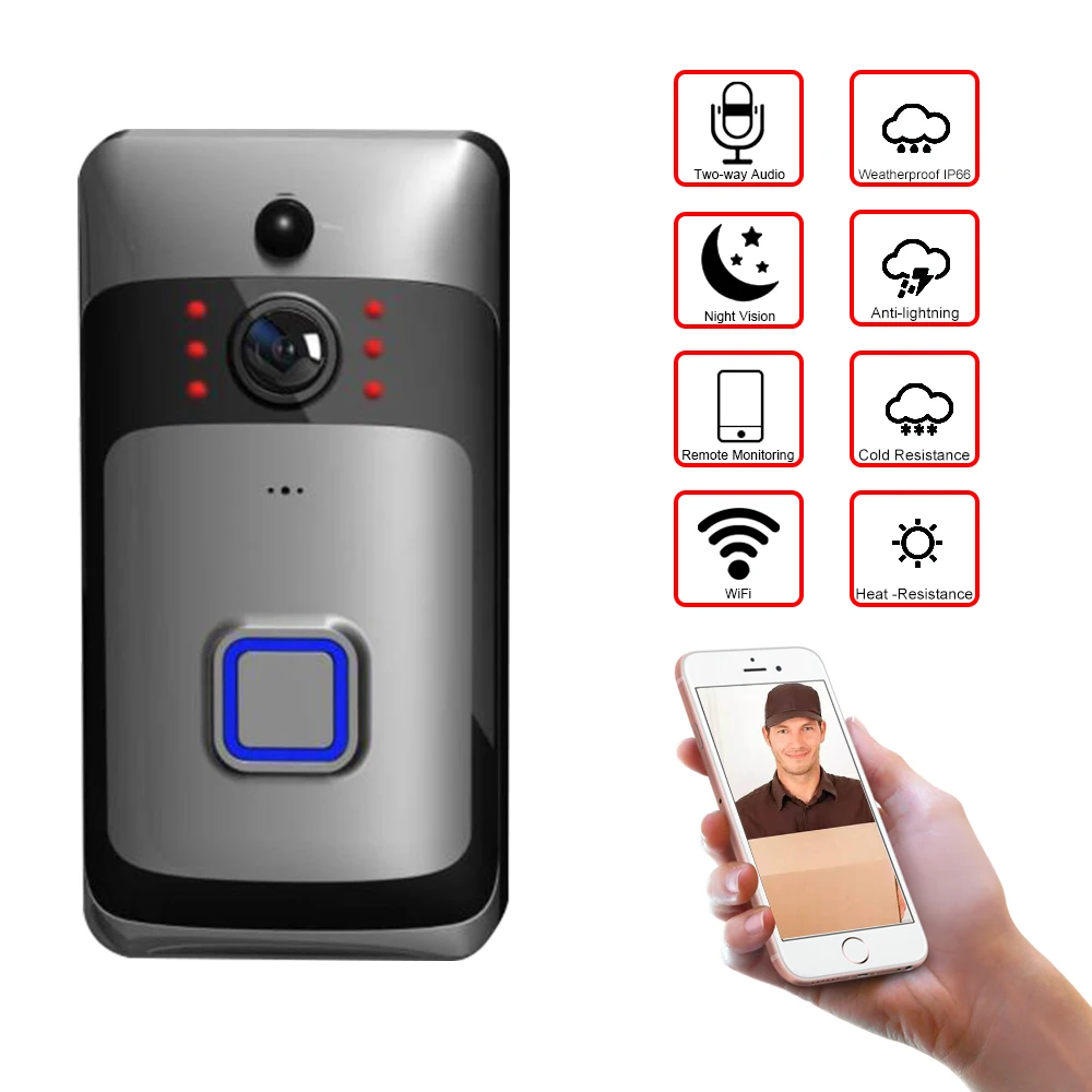 

Wireless Video Doorbell 720P HD Smart WiFi Security Camera with PIR Motion Detection Two Way Audio Support TF Card