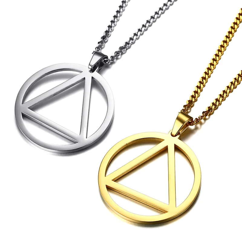 

Stainless Steel Personalized Necklace With Pendant Jewelry Silver Gold Triangle In Circle With Link Chain Necklace