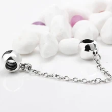 925 пробы Серебряная безопасная цепочка, бант из бисера с мерцающей круглой формой, подходящий браслет в европейском стиле, ювелирные изделия