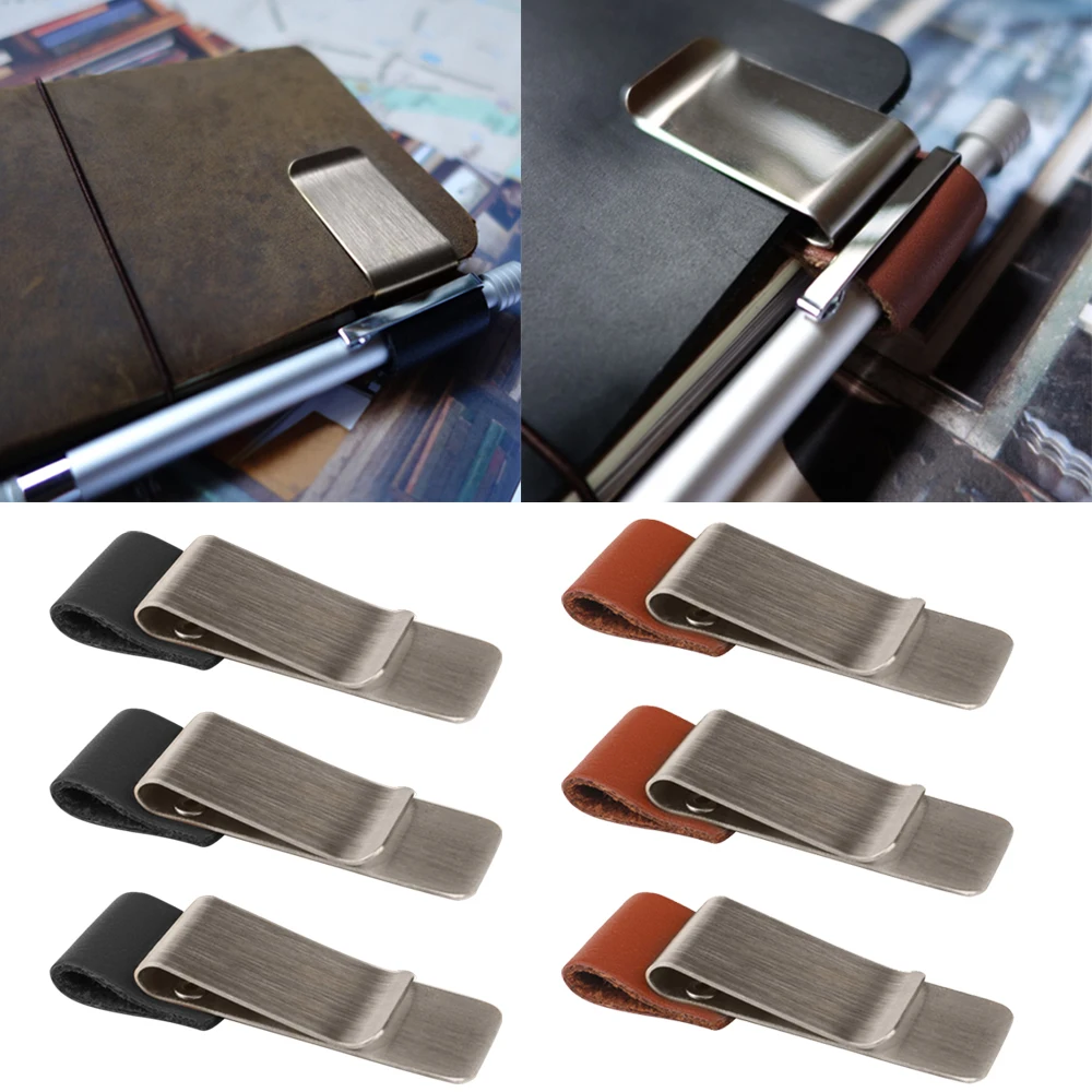 

3 PCS PU Leather Pen Loop Holder with Stainless Steel Clip for Journals Planners Sketchbooks Notebooks