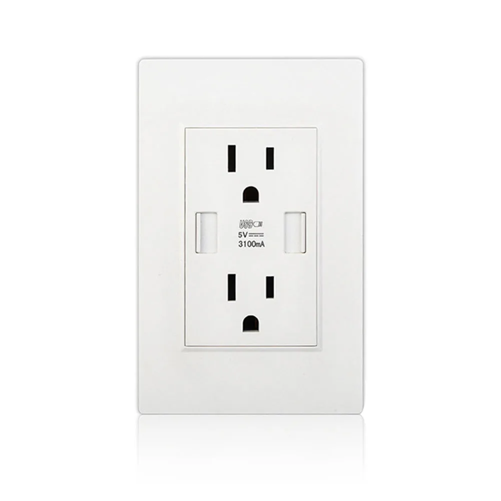 

Hotel Fast Charge Power Adapter Electrical PC Wall Socket Accessories Safe 15A US Plug Universal Home Dual USB Port Panel