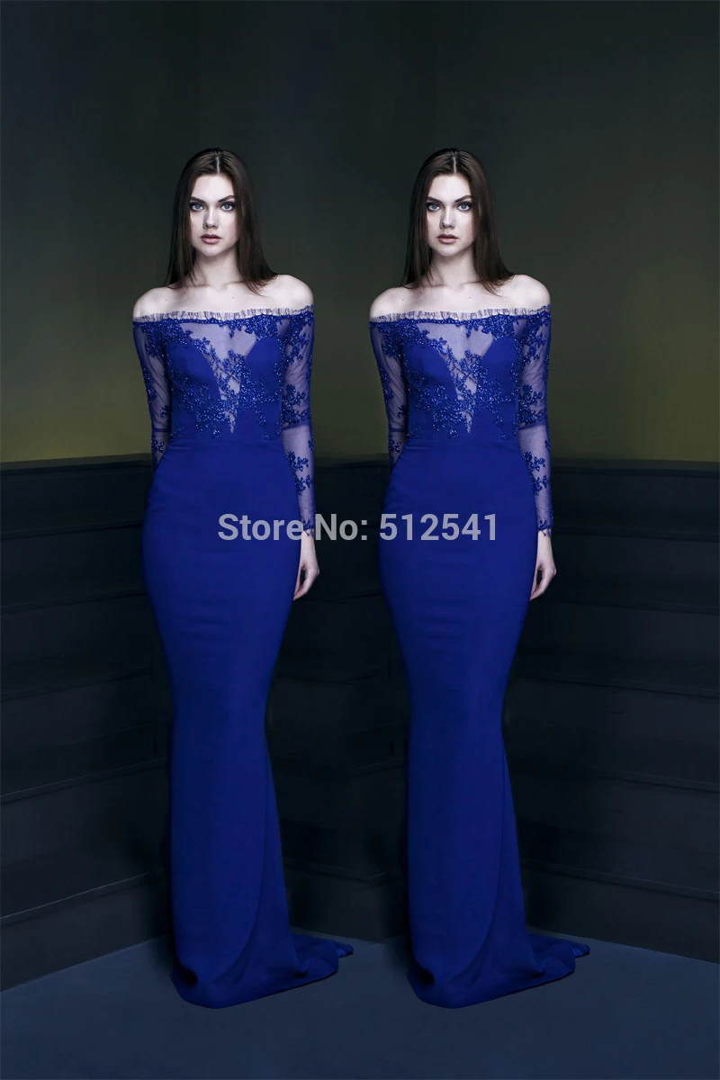 

New Arrive Long Sleeve Evening Dresses Trumpet Mermaid V Neck Beads Applique Chiffon Women Gown yk1A171