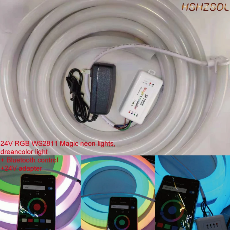 

Addressable LED Strip Light WS2811 Waterproof 5050 RGB LED Neon Rope Tape Lamp+sp105E bluetooth controller 24V power Adapter