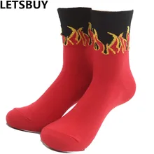 LETSBUY мужские огонь пламя носки хлопок колено высокие спортивные socken funy скейтборд носки хип-хоп уличные танцы harajuku открытый