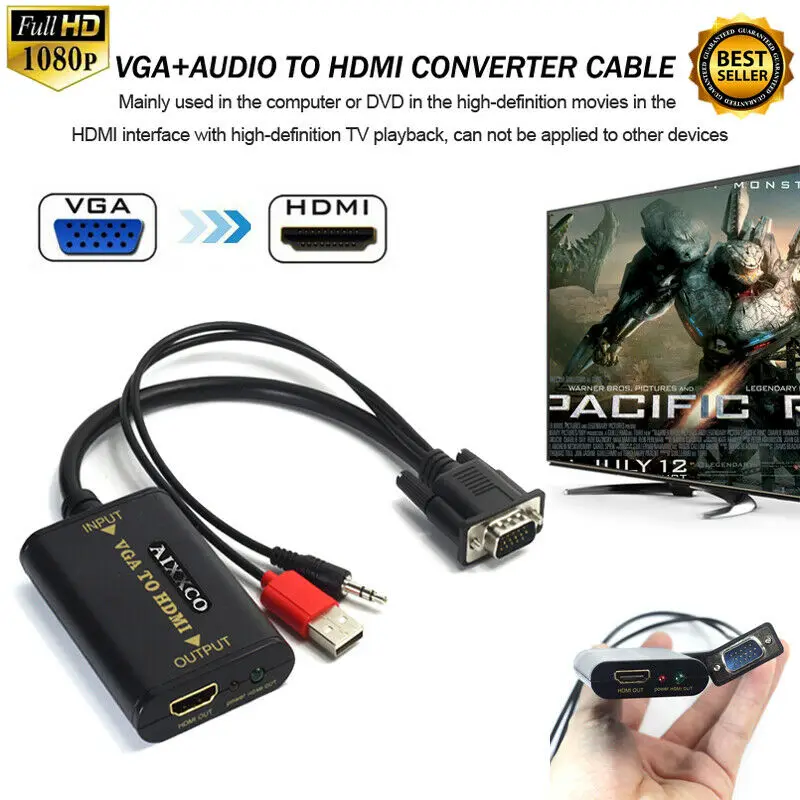  VGA Maschio A Femmina di HDMI 1080P HD + Audio AV TV HDTV Video Convertitore di Cavo Adattatore Per