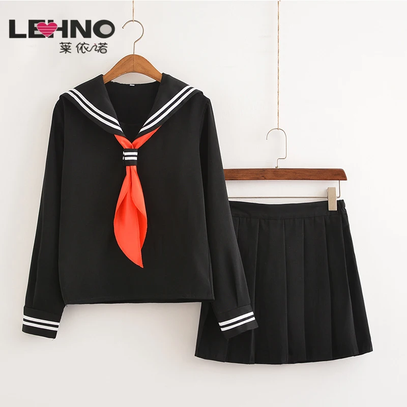 Лидер продаж; японская школьная форма для девочек; модная Морячка для косплея; темно-синяя школьная форма с красным шарфом; JK униформа