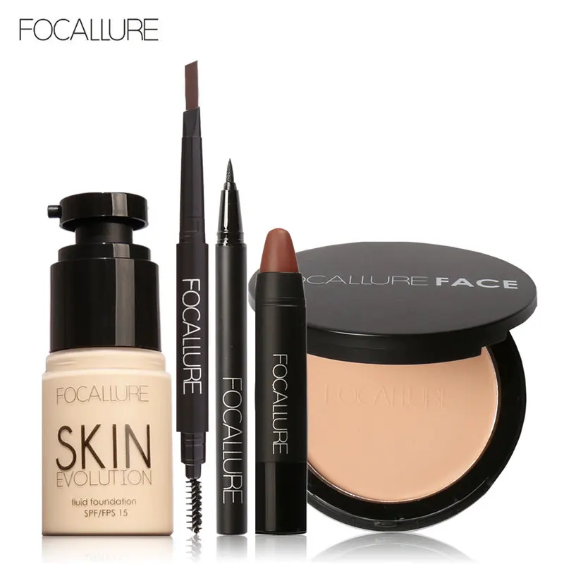 FOCALLURE Makup набор инструментов 8 шт. должны иметь косметику, включая подводку для глаз, пудру, карандаш для бровей, тональный крем, помада, ручка - Цвет: 20008 9