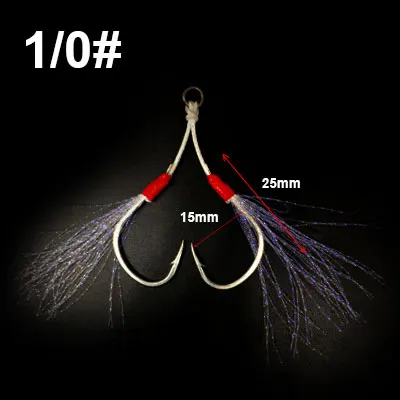 Angelhaken Meer Leucht 1/0 2/0 3/0 Фиш унтерстютзен Хакен доппель фисчерей ангелхакен джиг лангсам Федер фюр ангелн гевиннен - Цвет: Белый