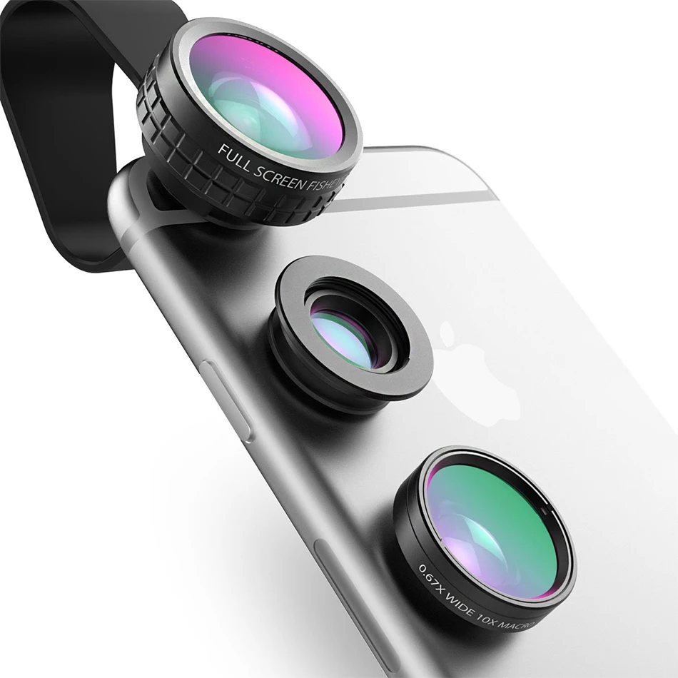 AUKEY Fish eye Lens 3in 1 Clip on Cell Phone Camera 180