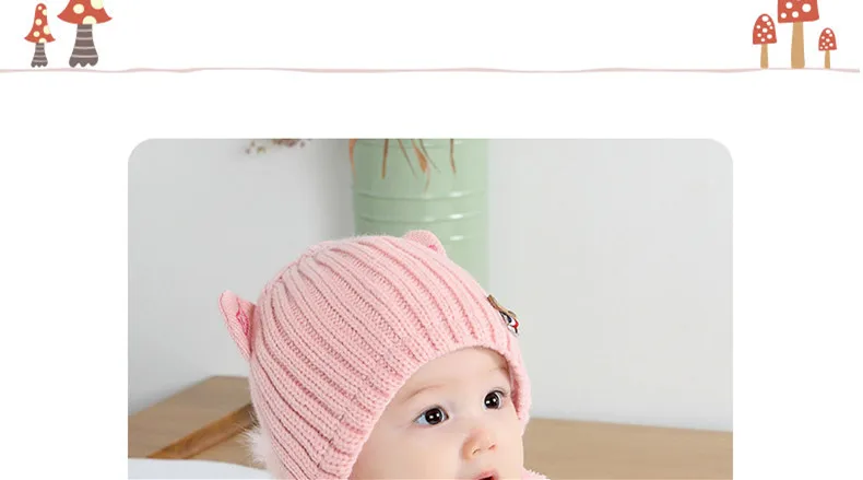 New Baby Knit Hat Autumn And Winter Thickening Female Baby Winter Hat  With Hair Ball Newborn Wool Hat Out Of The Ear Cap GCG42 (1)
