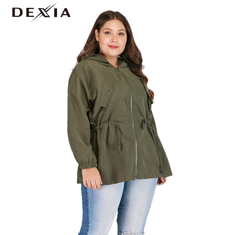 DEXIA плюс Размеры 3XL 4XL зеленого цвета с капюшоном Для женщин пальто Меховая куртка