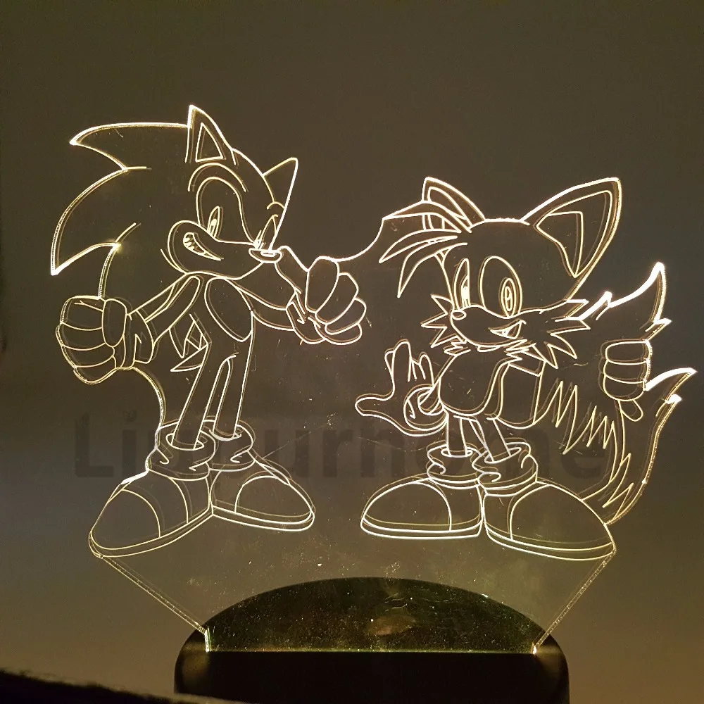 Ночной светильник Sonic The Hedgehog 3D иллюзия настольная лампа ежик Miles Prower изменяющий
