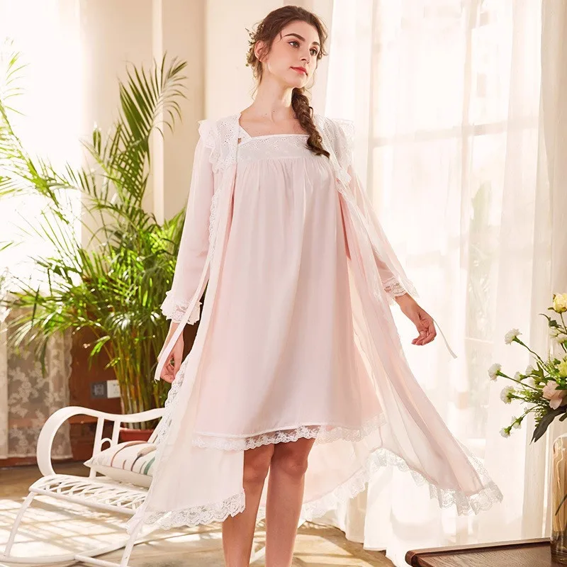 

JULY'S SONG 2019 Robe Lace Nightgown Set For Ladies Embroidery Sleepwear Princess Robe Gowns Women New Fashion