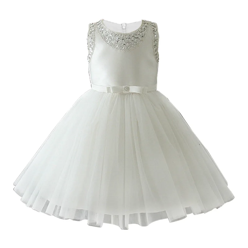 Летнее платье для девочек; элегантное платье принцессы с цветочным узором для девочек; платье для свадьбы, дня рождения, вечеринки; Детские платья с бисером; Детский костюм - Color: White