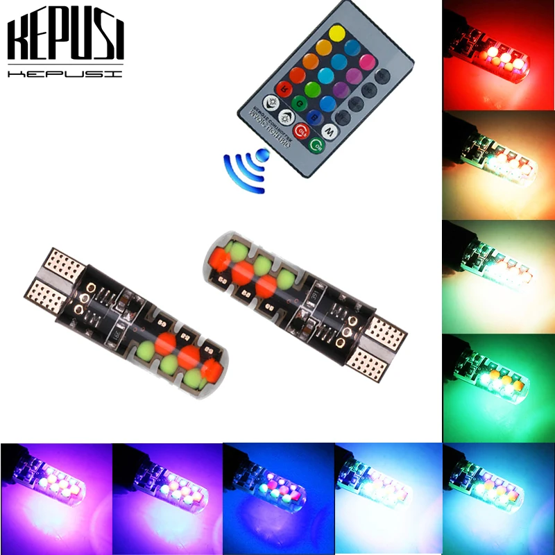 

T10 RGB LED Bulbs W5W COB LED Car Light With Remote Control 194 168 Strobe LED Lamp Read Lights MultiColor led interior light