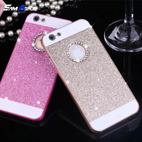

Hot Rhinestone Phone Case Bling Logo Window Luxury Cover for iPhone 8 4 4s 5 5s SE 6 6s 7 X Plus case Shinning back cover cases