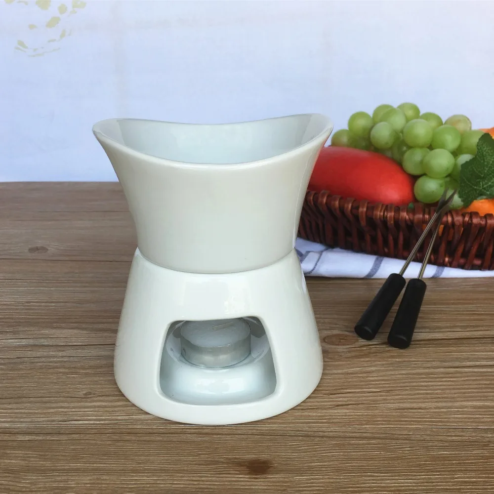 

Ceramic fondue set for chocolate and cheese melting, fondue pot and burner