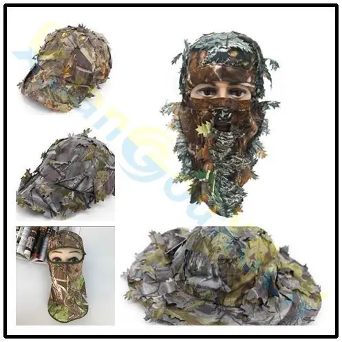 3D outdoor Geely clothing full face mask hood headgear Camo leaves caps fishing camouflage hunting hat headwear masks