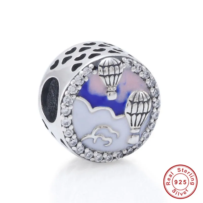 

fit Pandora Bracelet Silver 925 Original Hot Air Balloon Tour Beads S925 Blue Sky White Cloud Charms for DIY Jewelry Making Gift