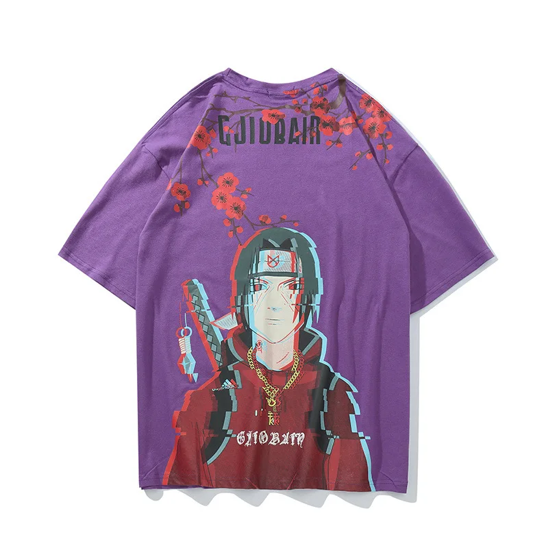 Мужская футболка в стиле хип-хоп, японский стиль Харадзюку, мультяшная футболка с Наруто, летние топы, футболки, хлопковая Футболка большого размера, новинка - Цвет: purple