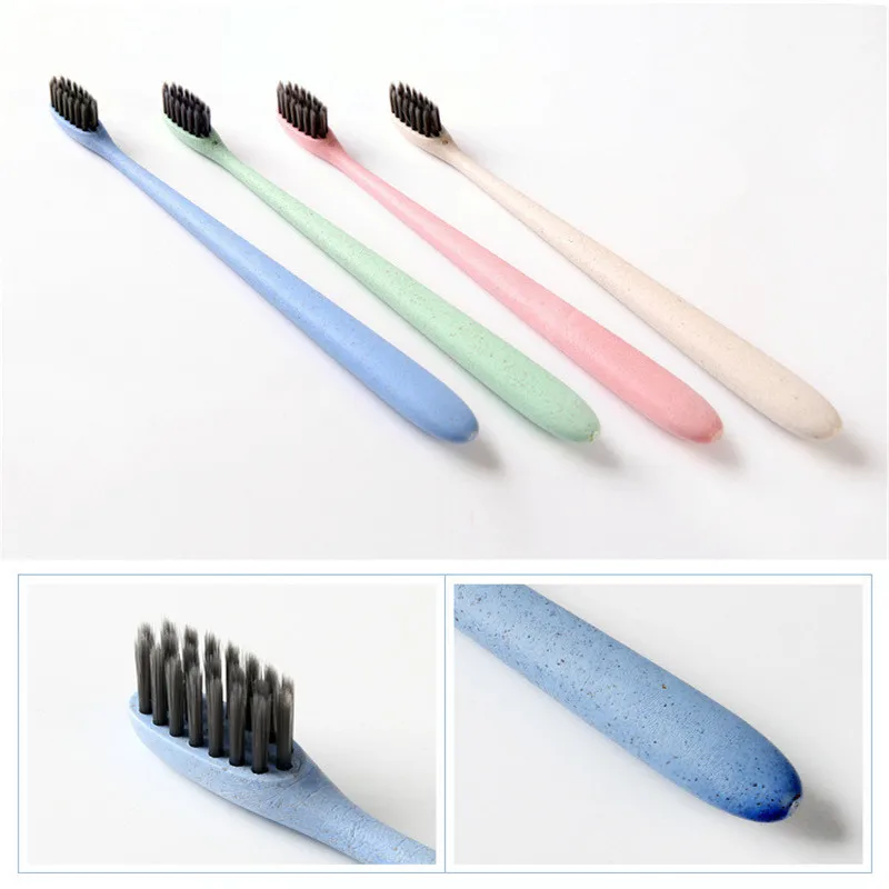 

1Pc clareamento denta Creative Adult Soft Toothbrush Portable Wheat Straw Tooth Cleaning Charcoal Bristle Brush with Case Kids