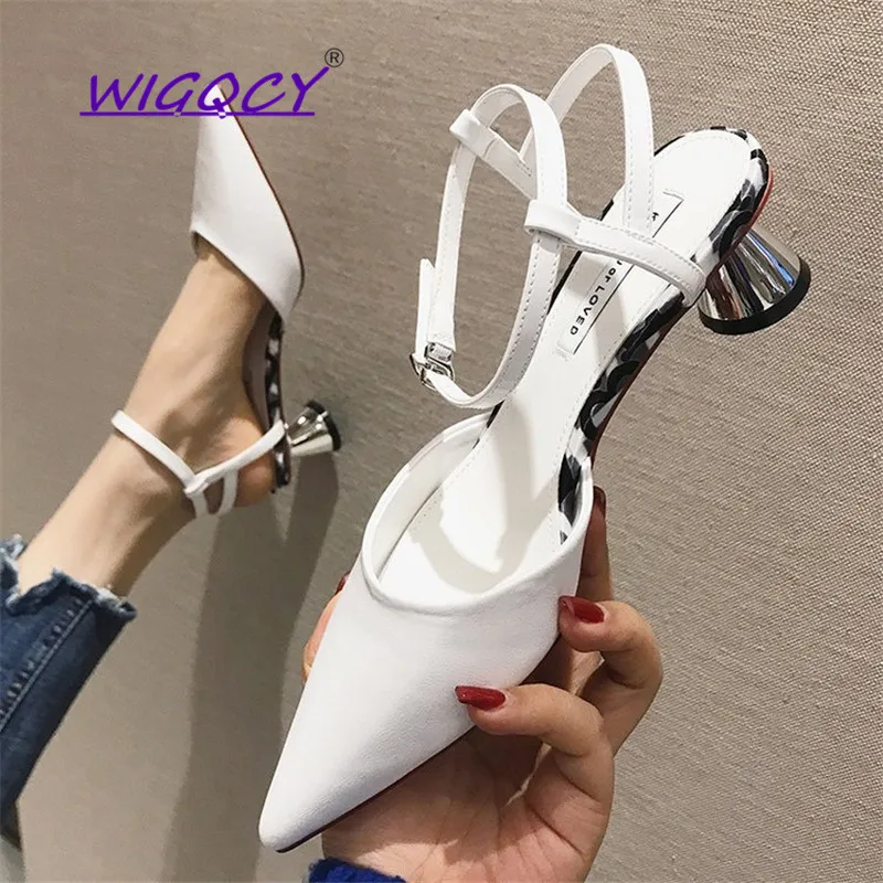 

Pointed Toe Spike Heels High Heels sandals women 2019 Summer shoes woman Fashion Buckle Strap White Ankle Strap ladies shoes