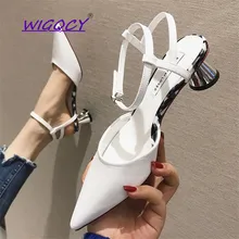 Pointed Toe Spike Heels High Heels sandals women 2019 Summer shoes woman Fashion Buckle Strap White Ankle Strap ladies shoes sestito woman fashion silk peep toe ankle strap sandals ladies mixed color high heels sandals buckle strap dress runway shoes