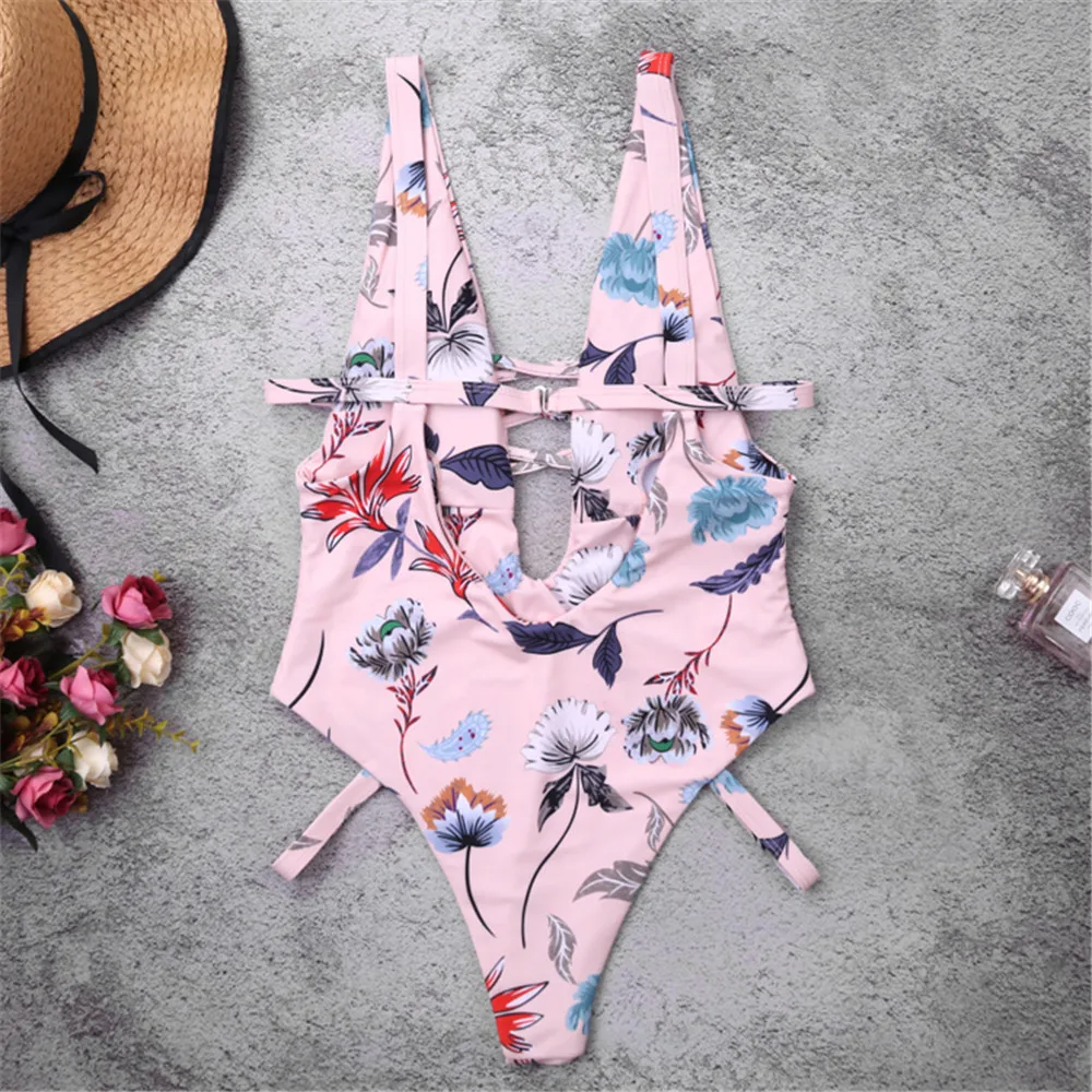 

2018 Promotion Real Deep V One-piece Bikini Slim Printed Swimwear Thicken High Elastic Swimsuit Fused Backless Banded Brazilian