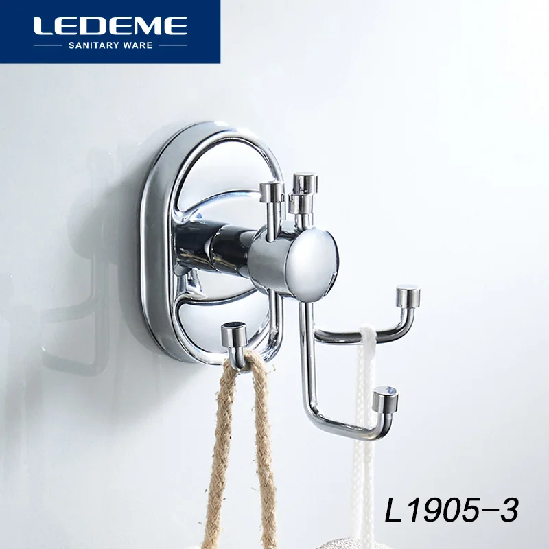

LEDEME Robe Hook Clothes Hook Chrome Finish Elegant Bathroom Hardware Robe Hooks Bathroom Accessories Nail 3 Hooks L1905-3