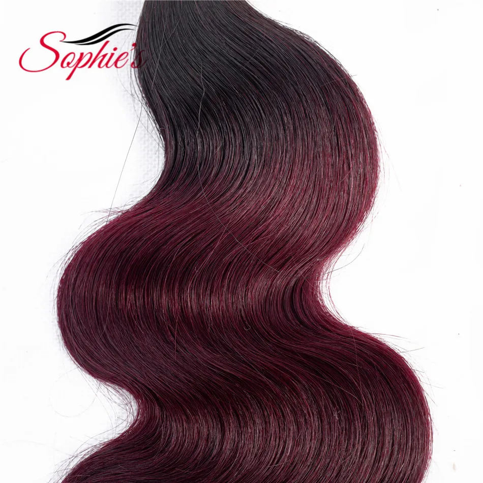 Sophie's Pre-colored Ombre T1B/99J Color Human Hair 1 Bundles Brazilian Non-Remy Body Wave Hair Sew In Hair Extensions Sophie's Pre-colored Ombre T1B/99J Color Human Hair 1 Bundles Brazilian Non-Remy Body Wave Hair Sew In Hair Extensions